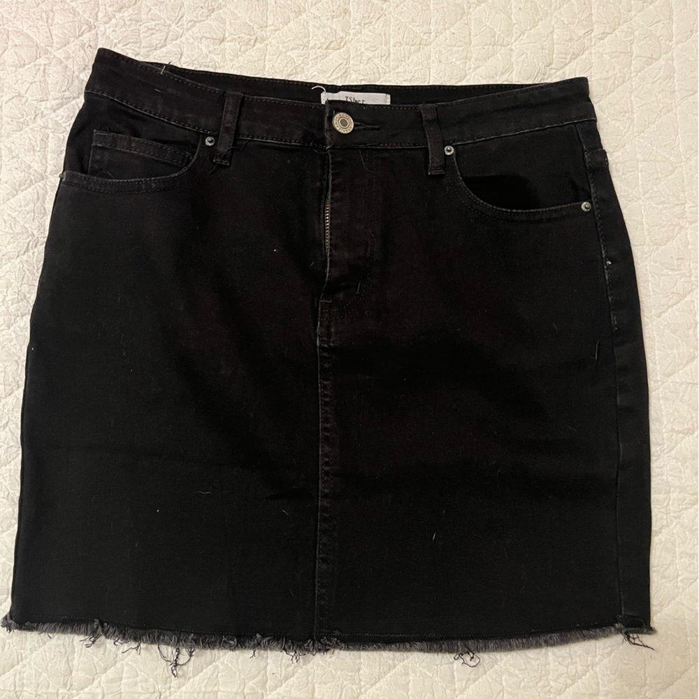 Black Jean Skirt with Frayed Hem
